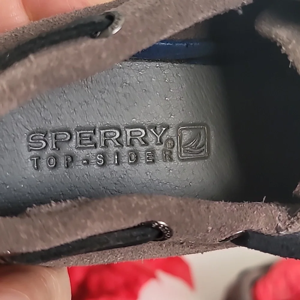 Sperry Grey Brown Leather Loafers Boys Sz 8